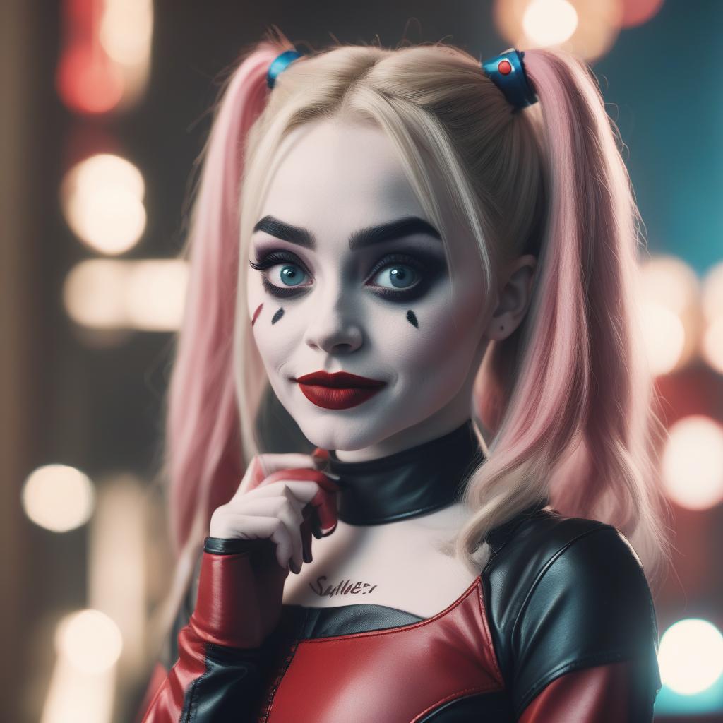  cinematic photo sabrina carpenter as harley quinn . 35mm photograph, film, bokeh, professional, 4k, highly detailed