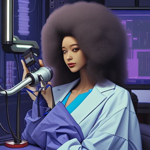  Cyberpunk medical doctor with Afro hair , wearing a sthetoscope