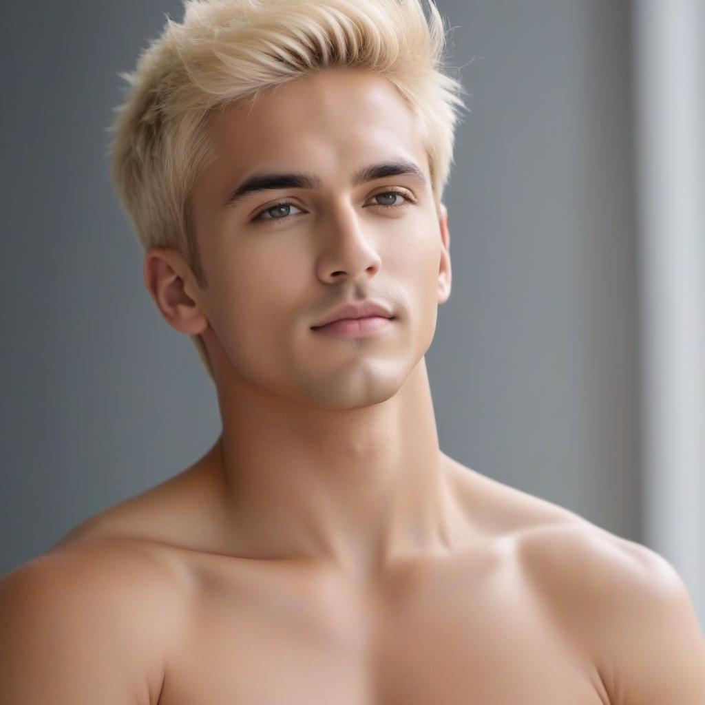  A handsome naked guy is a blond man