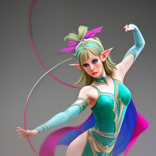  elf woman performing pirouette from rhythmic gymnastics