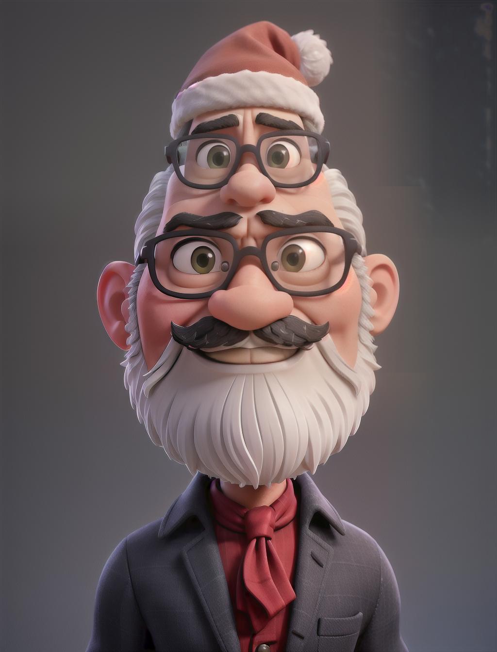  a poor man with a black mustache, no beard, glasses, a bandage on his face, a Santa hat. looking surprised hyperrealistic, full body, detailed clothing, highly detailed, cinematic lighting, stunningly beautiful, intricate, sharp focus, f/1. 8, 85mm, (centered image composition), (professionally color graded), ((bright soft diffused light)), volumetric fog, trending on instagram, trending on tumblr, HDR 4K, 8K