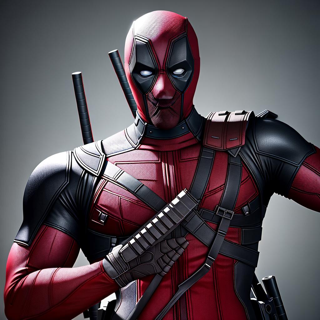  deadpool hyperrealistic, full body, detailed clothing, highly detailed, cinematic lighting, stunningly beautiful, intricate, sharp focus, f/1. 8, 85mm, (centered image composition), (professionally color graded), ((bright soft diffused light)), volumetric fog, trending on instagram, trending on tumblr, HDR 4K, 8K