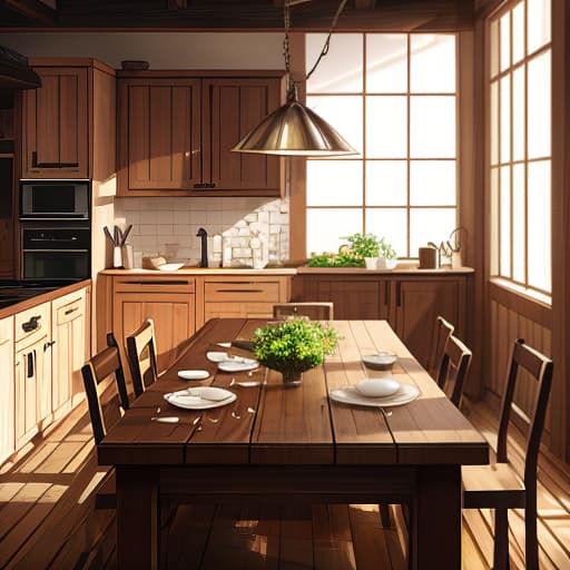  rustic kitchen, wooden table with a tablecloth, ceramic vase with pink flowers on the table hyperrealistic, full body, detailed clothing, highly detailed, cinematic lighting, stunningly beautiful, intricate, sharp focus, f/1. 8, 85mm, (centered image composition), (professionally color graded), ((bright soft diffused light)), volumetric fog, trending on instagram, trending on tumblr, HDR 4K, 8K