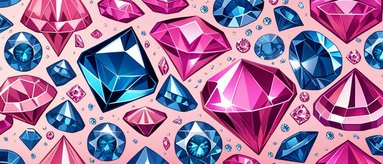  a blue and pink diamond wallpaper with a bunch of diamonds on the side of the wall and a bunch of diamonds on the other side of the wall.