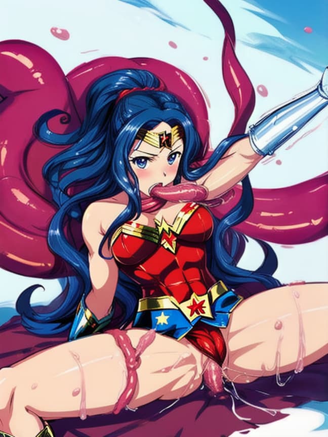  Wonder Woman, ftp, tentacles, spread legs, futanari, tentacle sex, ejaculation
