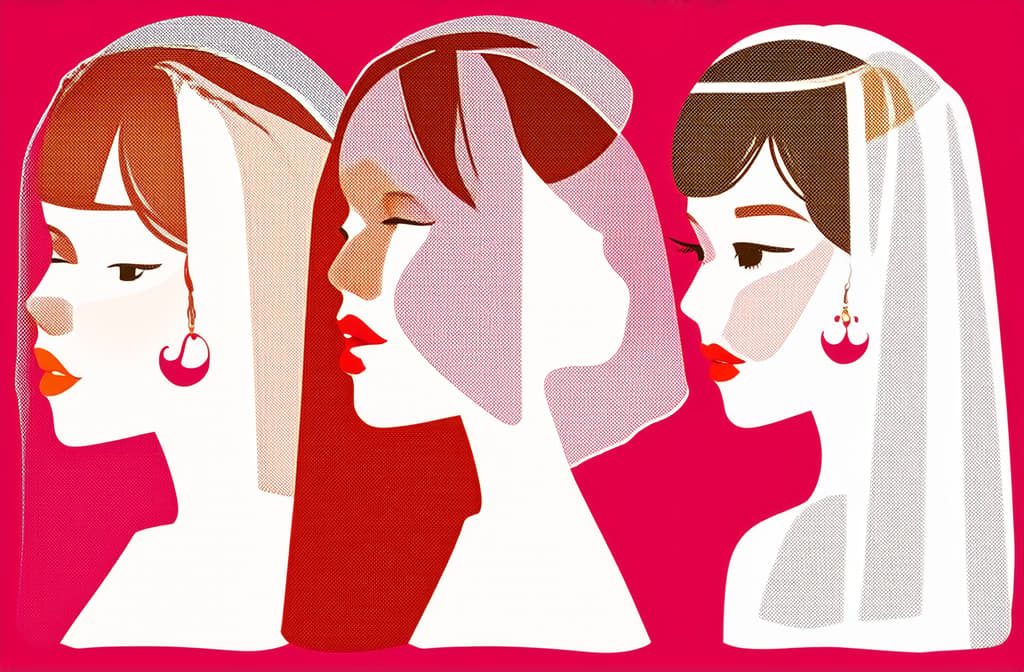  flat illustration, flaticon, (illustration:1.15), different beauty. set of different female heads in wedding veil. different races and nationalities. colored hand drawn illustration ar 3:2, [cory loftis, strobist, pascal campion :: 0.2]