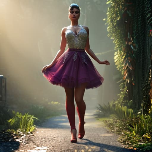 redshift style A beautiful dancing Girl hyperrealistic, full body, detailed clothing, highly detailed, cinematic lighting, stunningly beautiful, intricate, sharp focus, f/1. 8, 85mm, (centered image composition), (professionally color graded), ((bright soft diffused light)), volumetric fog, trending on instagram, trending on tumblr, HDR 4K, 8K