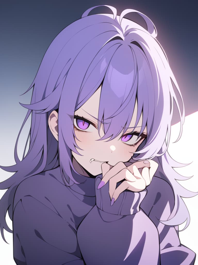  ((yandere,sickly cute,menhera,dark circles under eyes,messy hair,purple eyes,purple hair,biting nails,glaring,purple jersey,darkness,))、ultra detailed,best shadow,cute and beautiful face,(masterpiece:1.2),(best quality:1.2),detailed background,high contrast,(best illumination,an extremely delicate and beautiful),((cinematic light)),hyper detail,dramatic light,intricate details,8k,anime,very aesthetic