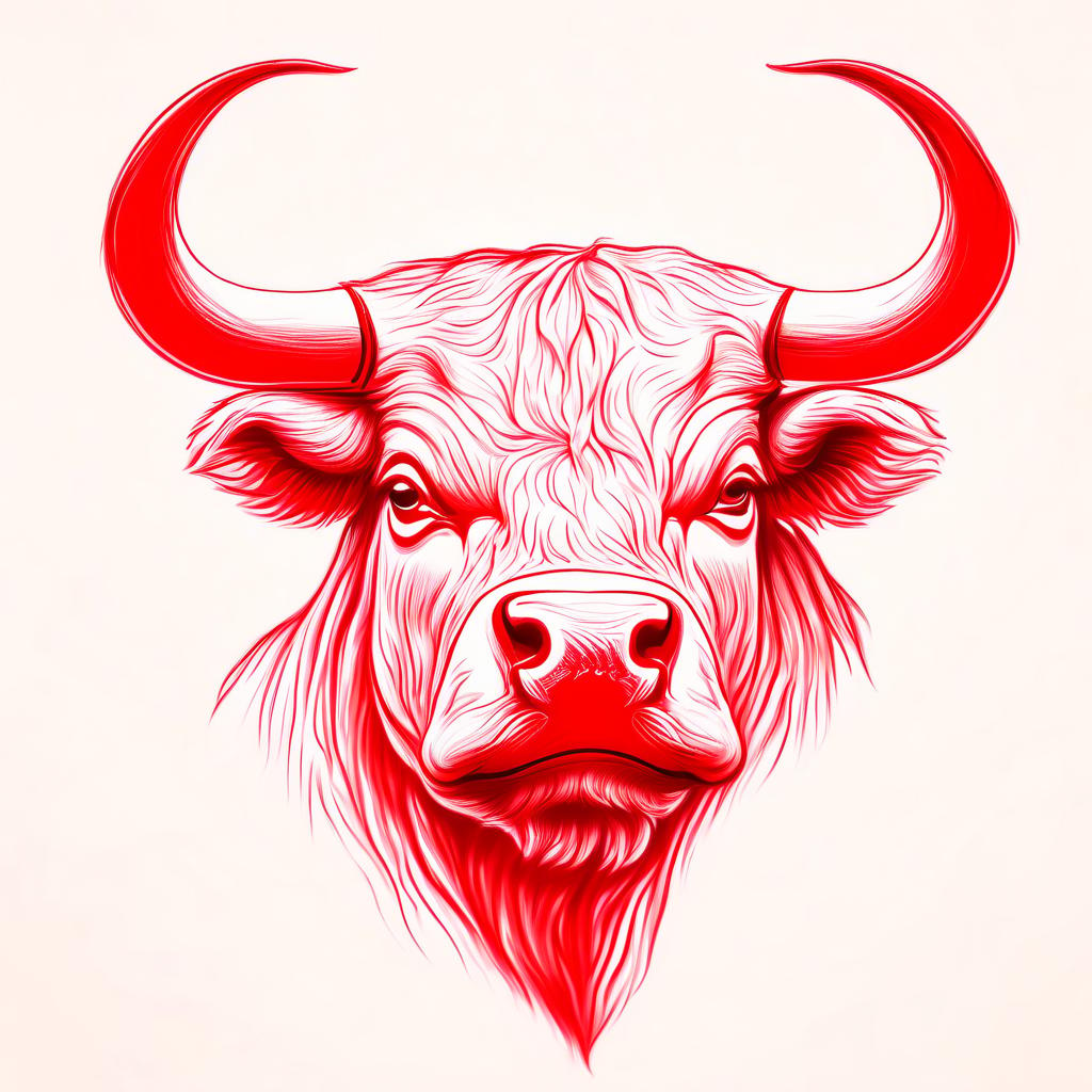  draw a bull a red, perfect background