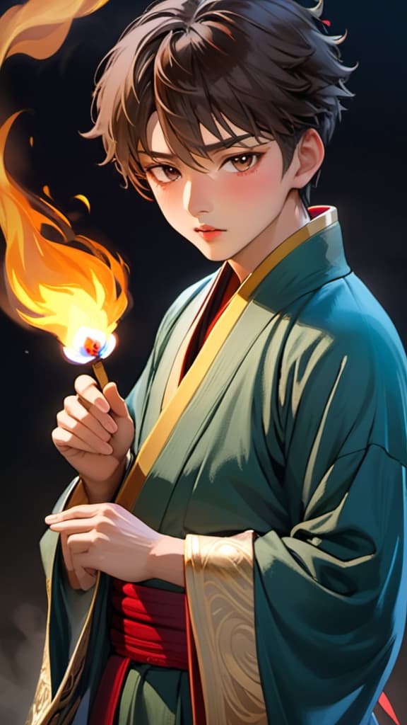  an man with a big ace flame coming out from mouth, hanfu