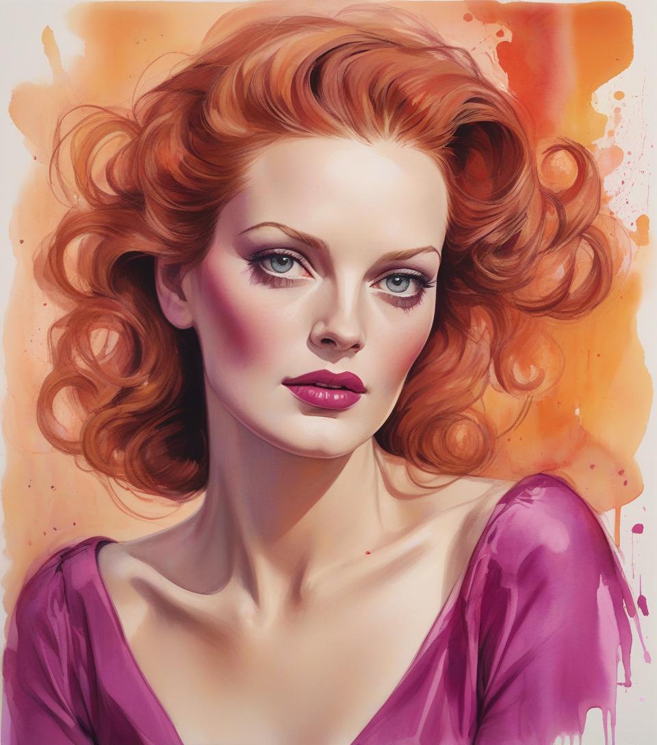  concept art painting of a woman in magenta and orange colors, maureen o&#39;hara, pretty much beautiful face, ultra detailed paintings inspired by wlop, trending with artstation, fantasy art, intricate wlop, art of wlop, wlop art, wlop |, the style of wlop, beautiful character drawings, wlop painting style, wlop | art germ, unparalleled beauty tumbler, figurative art, intense watercolor, watercolor detailed art, watercolor splash, surreal, avant garde pop art, beautiful and expressive paintings, beautiful artwork illustration, very colorful tones, wonderful, cool beauty, master piece, highest quality, official art, women only, sharp outline, best shot, vector art, written by sandra chevrier, dave mckean、by richard avedon、written by maki