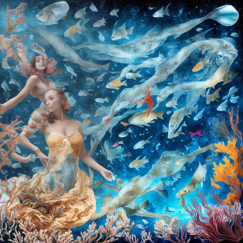 Femme dans un univers océanique avec des poissons