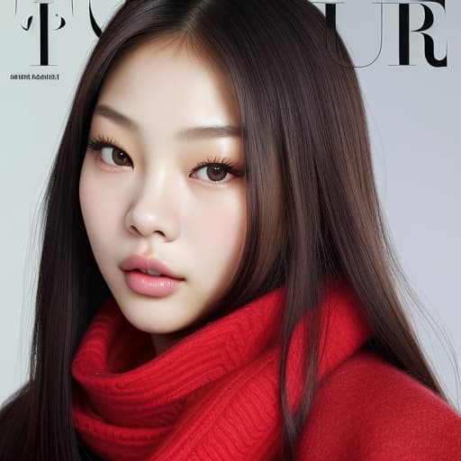  (--Style Photoralism, Jennie Kim) (full body) a close up of a woman with a red scarf on, blackpink jennie, popular south korean makeup, portrait of female korean idol, popular korean makeup, beautiful south korean woman, harpers bazaar, harper's bazaar, beautiful oriental woman, korean face features, dior campaign, korean audrey hepburn, vogue journal cover, inspired by Zhang Shuqi, detailed face of a asian girl