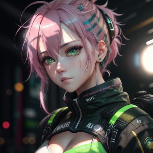  ((((masterpiece)))), best quality, very high resolution, ultra detailed, in frame, ager, pink hair with yellow green tips, ids, teardrop mole under both eyes, green eyes, bright, uniform, , light, well lighted, unedited DSLR photography, sharp focus, Unreal Engine 5, Octane Render, Redshift, ((cinematic lighting)), f/1.4, ISO 200, 1/160s, 8K, RAW, unedited, in frame