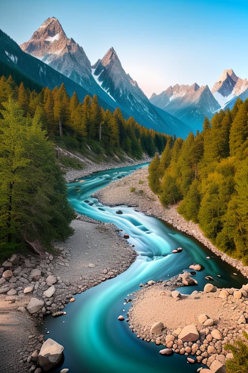  a mesmerizing landscape with 3d mountains and rivers that appear to extend out of the frame, creating a sense of depth and realism ar 16:9 q 2 , advertising photo,high quality, good proportion, masterpiece , the image is captured with an 8k camera