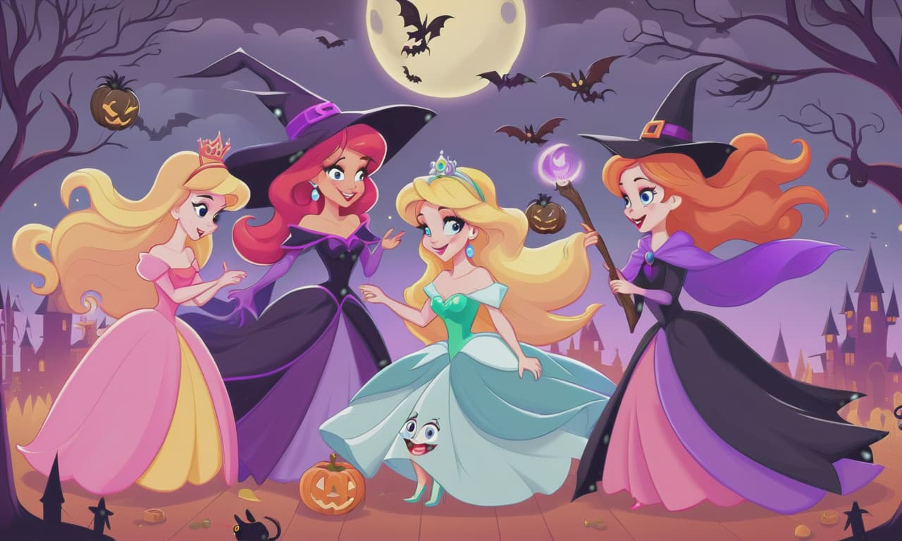  cartoon princesses playing with witches