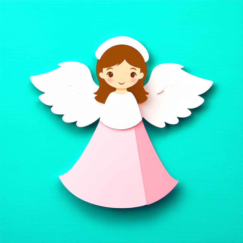  flat illustration, flaticon, (illustration:1.15), paper cut cute christmas angel on solid white background, pastel shades , [cory loftis, strobist, pascal campion :: 0.2]