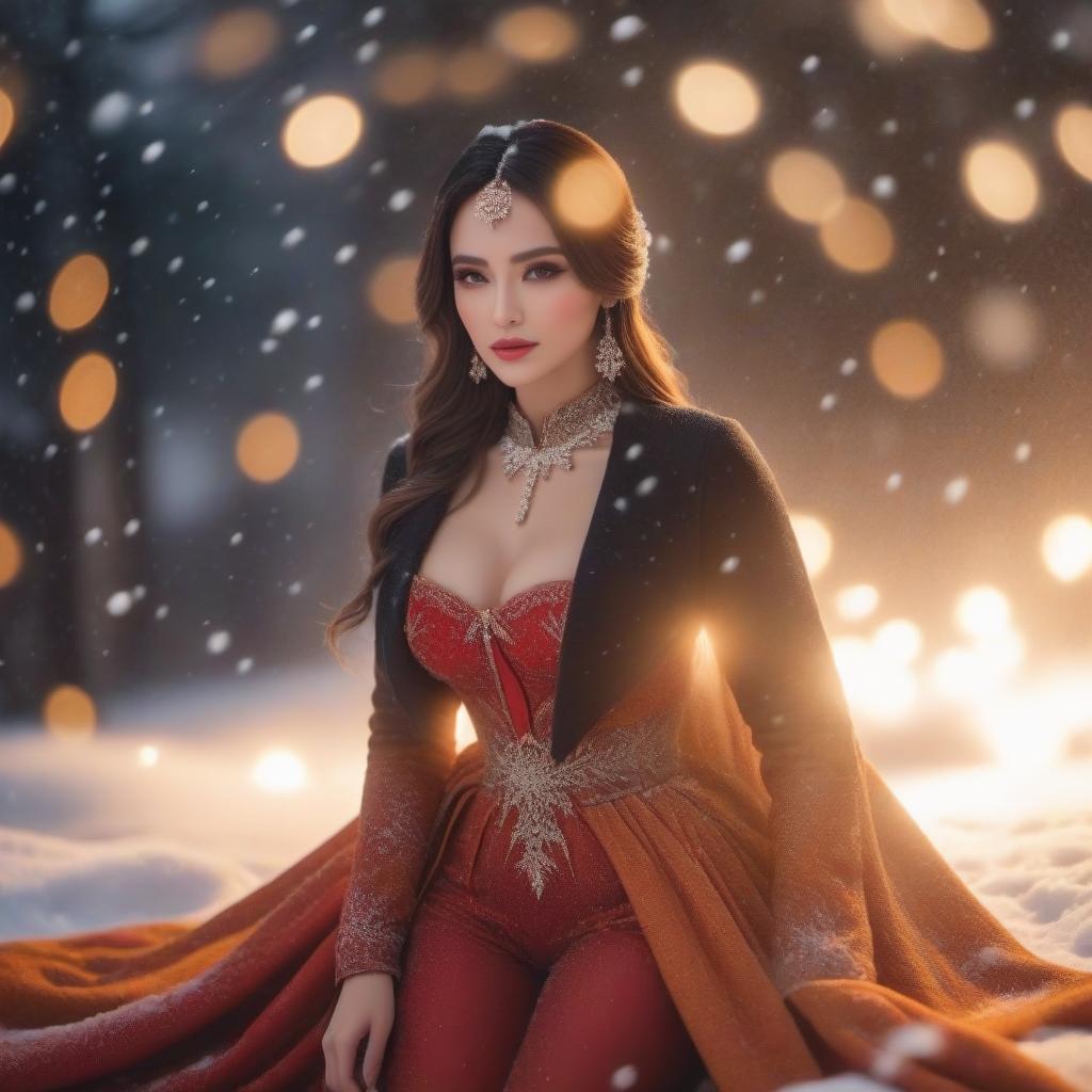  Snowfall hyperrealistic, full body, detailed clothing, highly detailed, cinematic lighting, stunningly beautiful, intricate, sharp focus, f/1. 8, 85mm, (centered image composition), (professionally color graded), ((bright soft diffused light)), volumetric fog, trending on instagram, trending on tumblr, HDR 4K, 8K