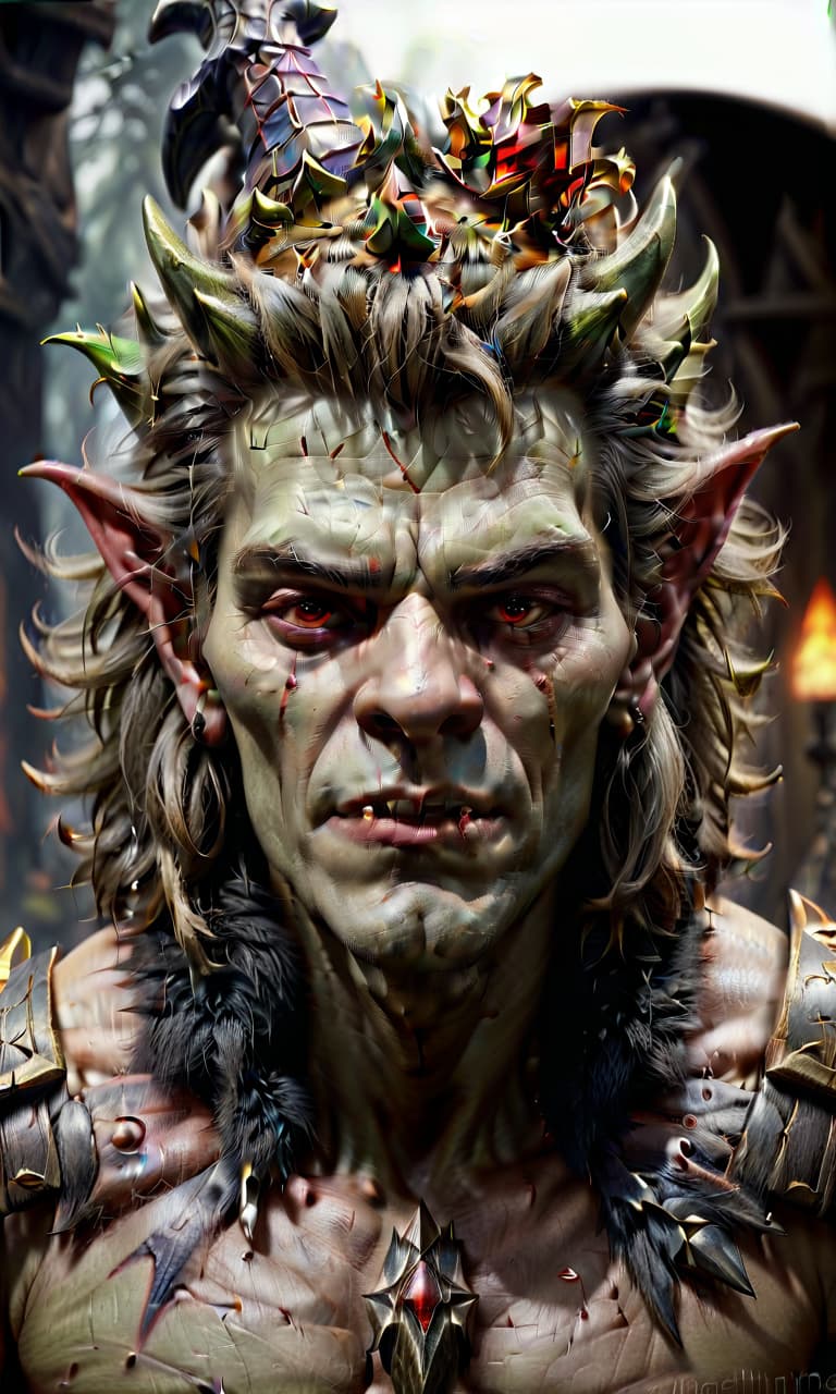  hyperrealistic art an evil goblin king, a crown on his head, with a small beard, red eyes, an evil grin on his face, a mantle with a fluffy collar, a large axe on his shoulder, a sporty physique. . extremely high resolution details, photographic, realism pushed to extreme, fine texture, incredibly lifelike, perfecteyes, hkmagic, civitai