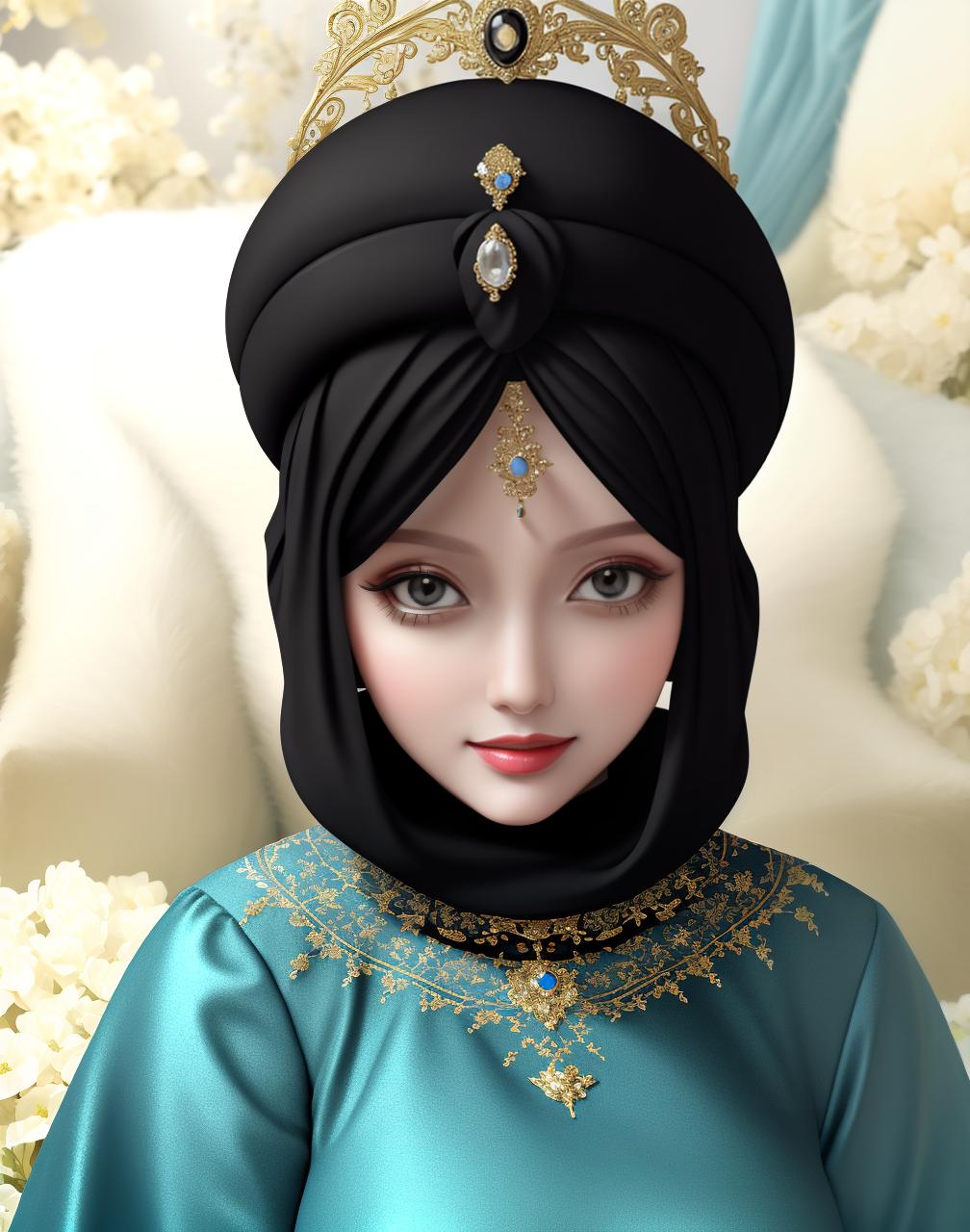  masterpiece, best quality, a black background, a simple black turban, a luxurious royal dress, a well proportioned and better face, a clear face