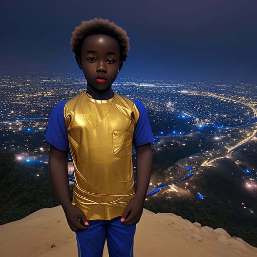  A Ghanaian boy standing beside a pure human heart on a mountain at night