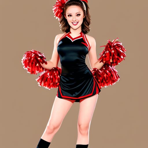   old Cheer leader in a red with brown hair full body picture