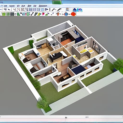 dvarchmodern draw a 3d layout of the village, which consists of wooden houses in the amount of ten pieces