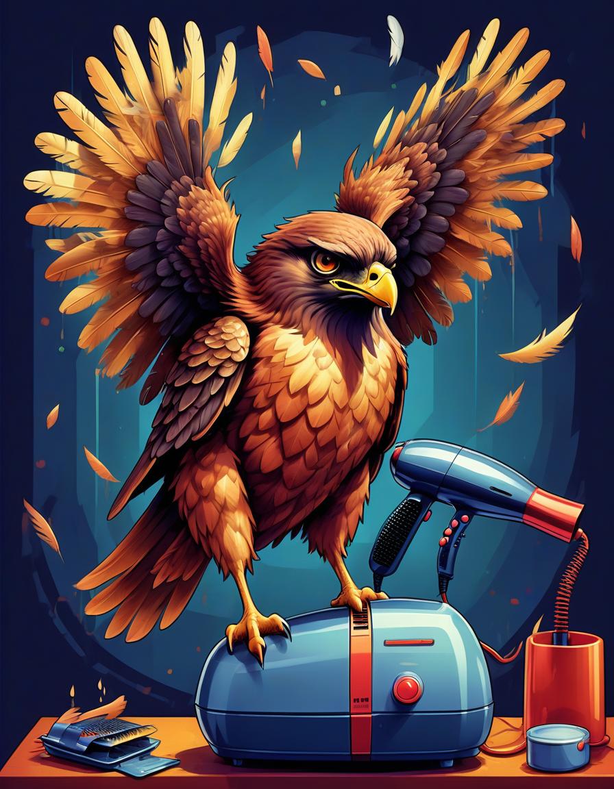  retro game art young hawk in the form of a man combs, dries feathers with a hairdryer . 16 bit, vibrant colors, pixelated, nostalgic, charming, fun