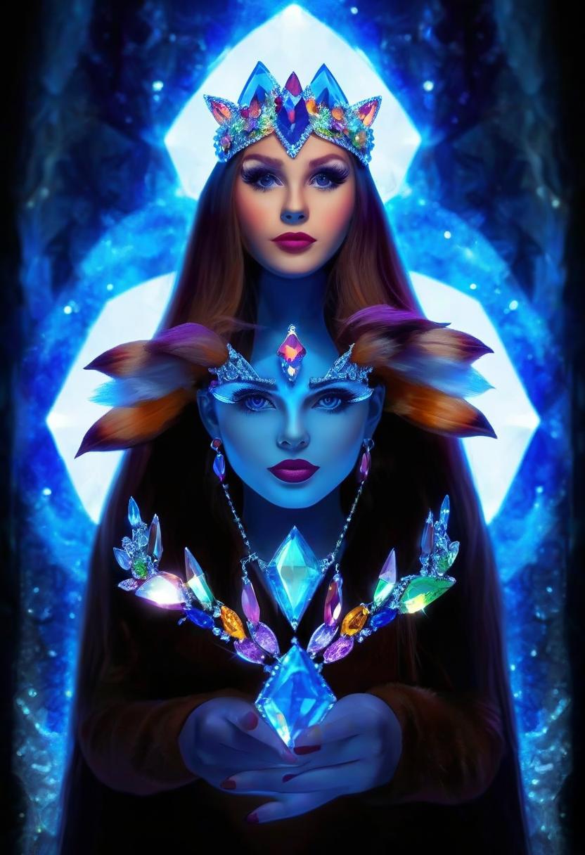  gemstone girl .all of colorful crystals. on the head of a tiara in the form of fox ears from crystals