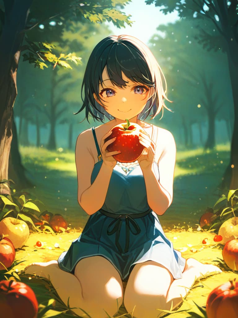  (lens flare:1.3),wind,smile,eating fruit,wariza,fantasy