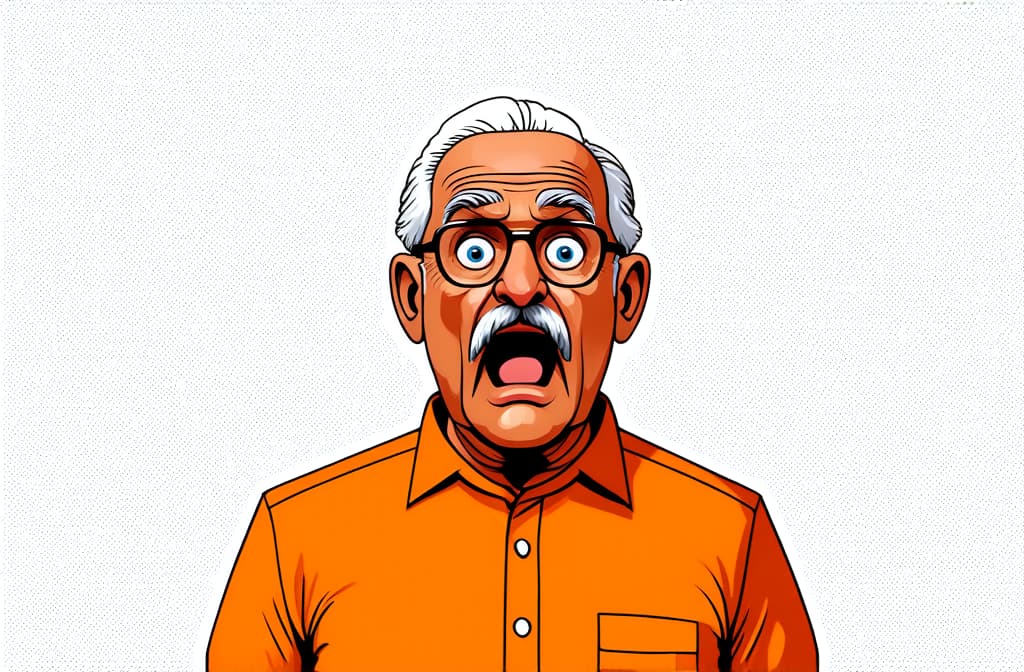  shocked surprised indian senior man isolated on white background, funny cartoon illustration ar 3:2 {prompt}, maximum details