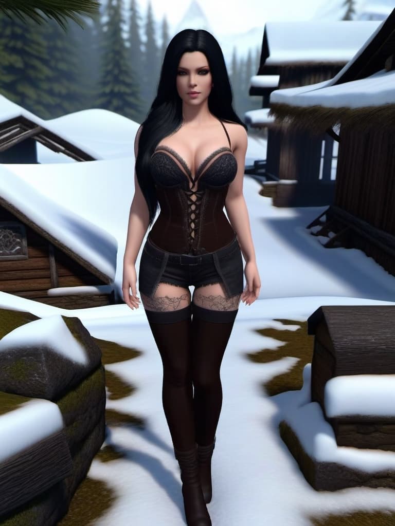  5 age girls,full body shot, pale skin supernatural evil long black hair black eyeshadow full glowing white eyes tattoos standing in knee deep snow no top wearing only white cotton mesh ,beautiful faces,8k,highly detailed, photorealistic ,unreal engine,giant testicle bulge in between their legs in hair region