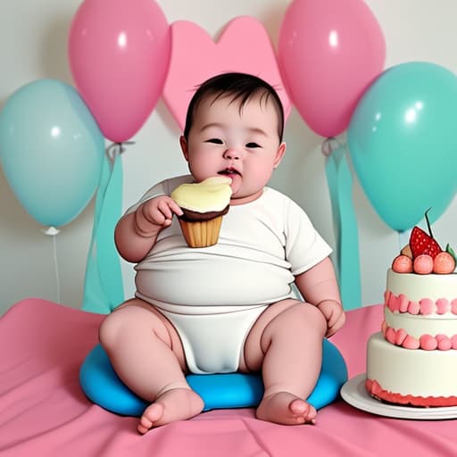  Fat baby eating cake Down syndrome baby