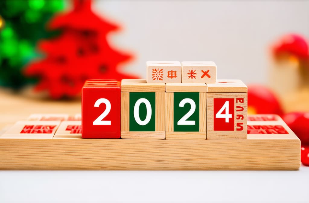  hand assemble wooden block cube to update technology downloading tool bar status from 2024 to 2025 , merry christmas and happy new year concept. ar 3:2 {prompt}, maximum details