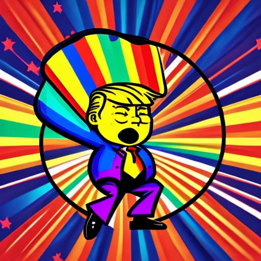 IN THE STYLE OF <MAGIFACTORY> Donald trump holding a gay pride flag