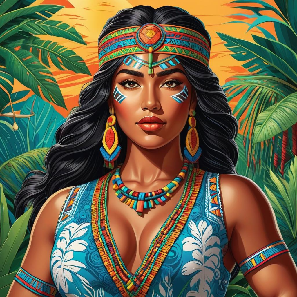  isometric style taino atabey goddess of earth and fertility from the caribbean. vibrant, beautiful, crisp, detailed, ultra detailed, intricate