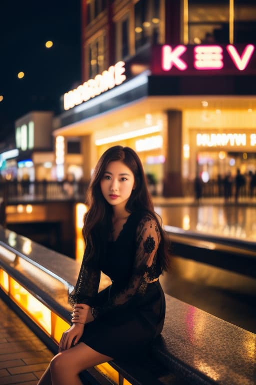  beautiful 30 asian woman wearing a lace , lace , standing and ing off her friend&#39;s , sitting and ing his , the man has a very big , the background is night lights, shopping mall, advertising photo,high quality, good proportion, masterpiece , the image is captured with an 8k camera