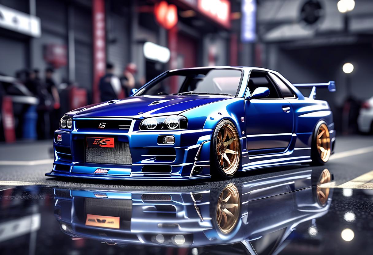  breathtaking thin lines, car, nissan skyline r34, terrible tuning. . award winning, professional, highly detailed, hkmagic