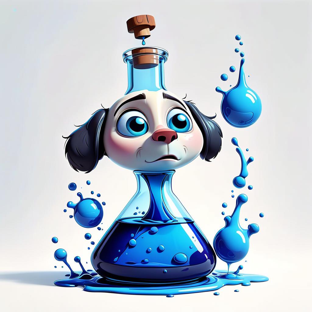  beautiful lab flask with blue liquid on a white background in the style of pixar cartoons, t shirt design