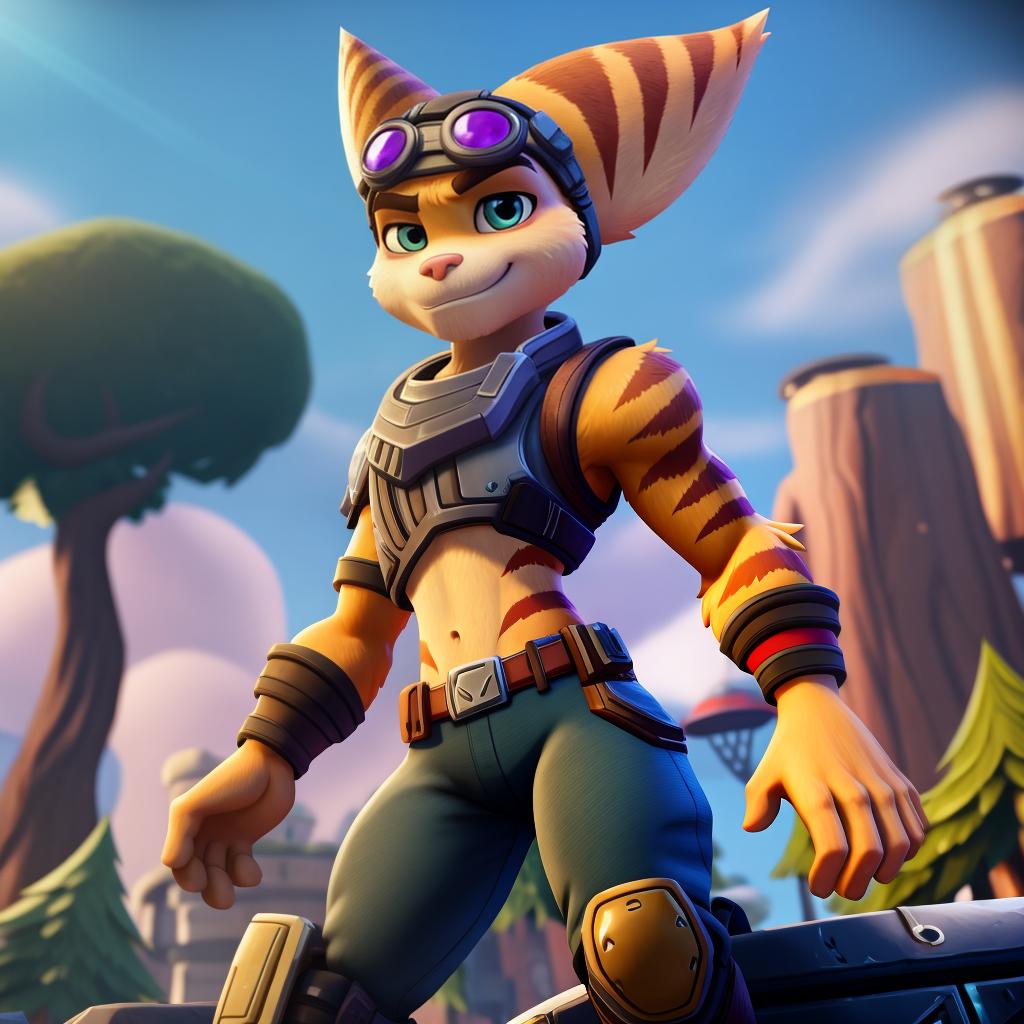  Ratchet and clank (insomniac, fortnite), full body, open eyes, masterpiece, 4k, fine details,