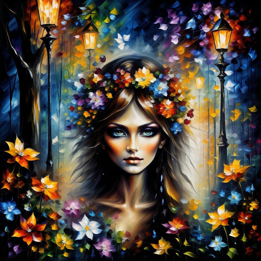  (style of leonid afremov:1.5), fantasy world with pixies and flowers, magic houseepic realism, anime features, dark fantasy, abstract horror, desaturated color palette, gothic and renaissance aesthetic,