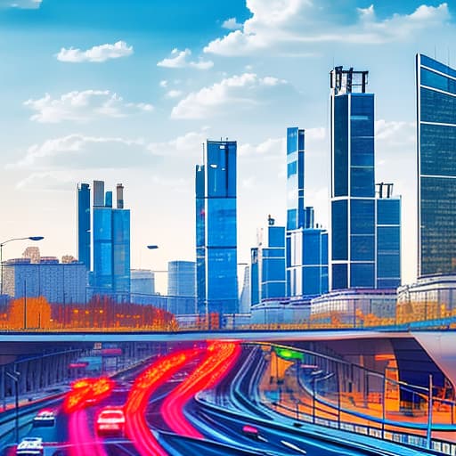 dvarchmodern a picture of the city of the future, the city of moscow, with bright facades of buildings, flying cars and holographic road signs