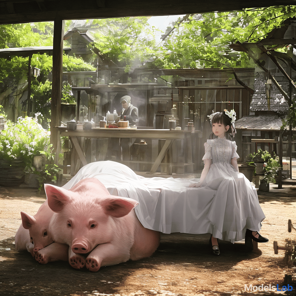  a little girl in front of the three pigs house hyperrealistic, full body, detailed clothing, highly detailed, cinematic lighting, stunningly beautiful, intricate, sharp focus, f/1. 8, 85mm, (centered image composition), (professionally color graded), ((bright soft diffused light)), volumetric fog, trending on instagram, trending on tumblr, HDR 4K, 8K