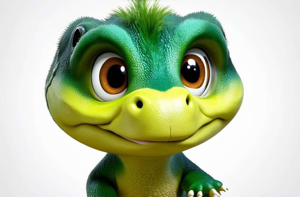  big head, big eyes, caricature, a caricature, rendering, (figurativism:0.8), cute little dinosaur on white background ar 3:2, epic realistic, pixar style, disney, (cycles render:1.3), caustics, (glossy:0.58), (artstation:0.2), cute