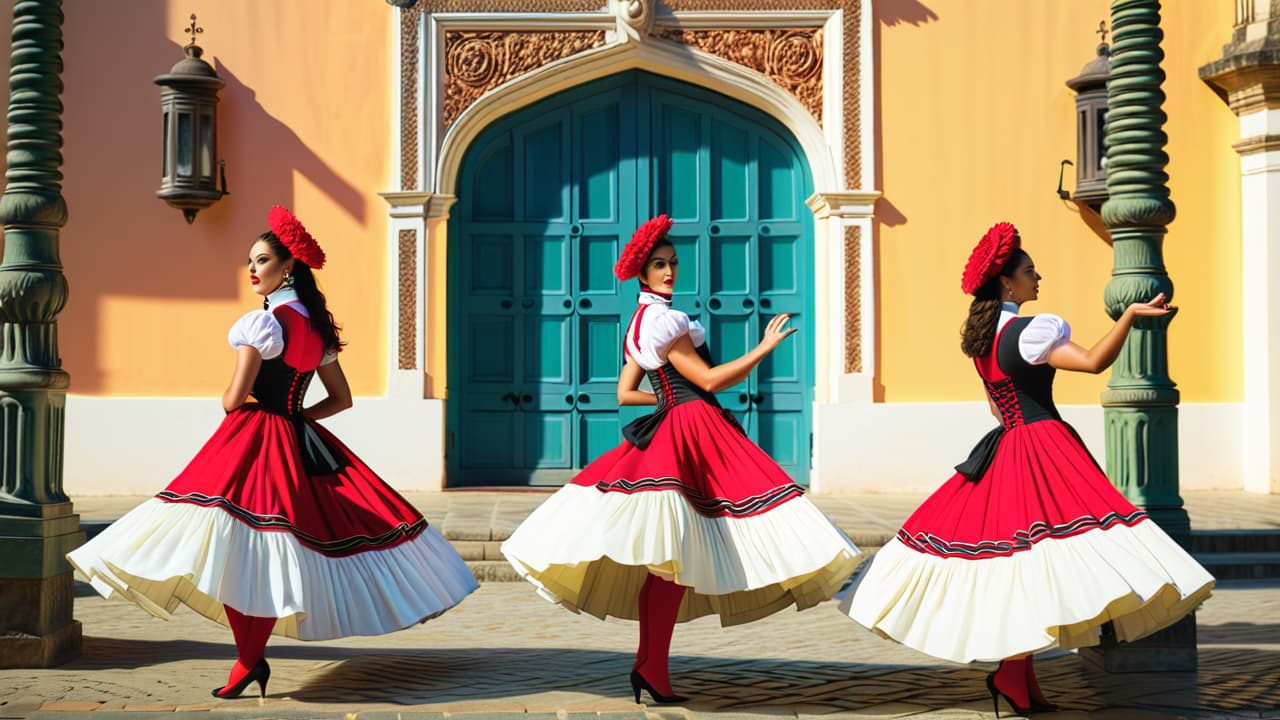  @ image prompt: a vibrant collage showcasing the cultural influences of spain, featuring traditional basque dancers, galician musicians with gaita, and colonial architecture in seville. the image captures the essence of spain's indigenous heritage and colonial history, highlighting the rich tapestry of traditions and customs that define the country. hyperrealistic, full body, detailed clothing, highly detailed, cinematic lighting, stunningly beautiful, intricate, sharp focus, f/1. 8, 85mm, (centered image composition), (professionally color graded), ((bright soft diffused light)), volumetric fog, trending on instagram, trending on tumblr, HDR 4K, 8K