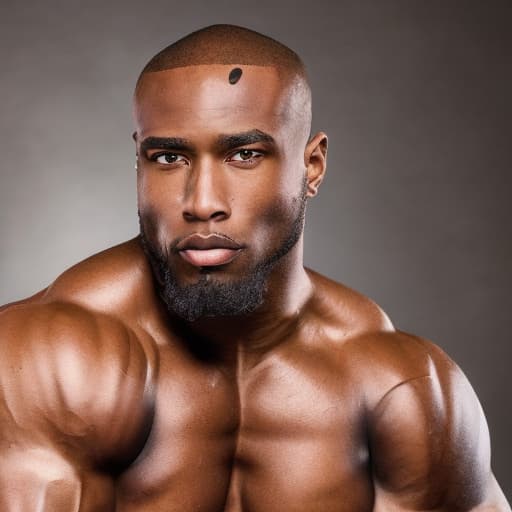 portrait+ style Ebony queer pro bodybuilder brunette hunk dude face