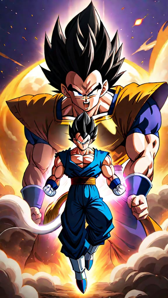  dragon ball z: depict vegeta's ultra ego, powered by beerus, thriving on battle lust and destruction. hyperrealistic, full body, detailed clothing, highly detailed, cinematic lighting, stunningly beautiful, intricate, sharp focus, f/1. 8, 85mm, (centered image composition), (professionally color graded), ((bright soft diffused light)), volumetric fog, trending on instagram, trending on tumblr, HDR 4K, 8K