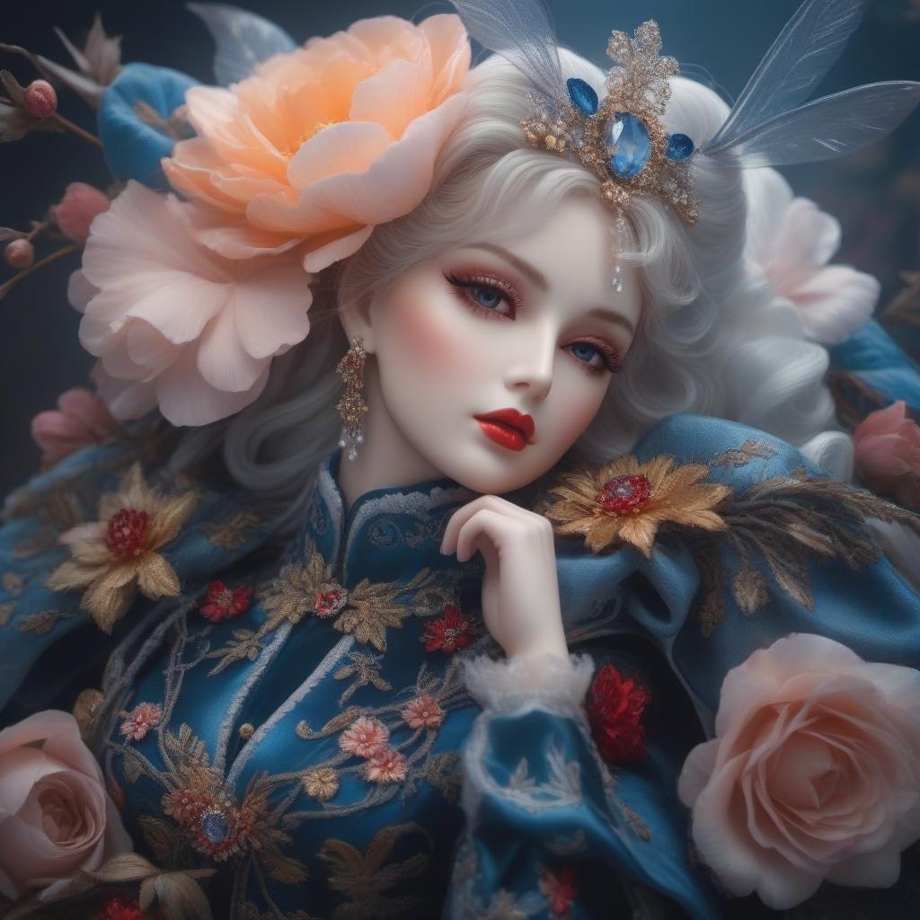  Still life with a beautiful porcelain doll; painting, acrylic. hyperrealistic, full body, detailed clothing, highly detailed, cinematic lighting, stunningly beautiful, intricate, sharp focus, f/1. 8, 85mm, (centered image composition), (professionally color graded), ((bright soft diffused light)), volumetric fog, trending on instagram, trending on tumblr, HDR 4K, 8K