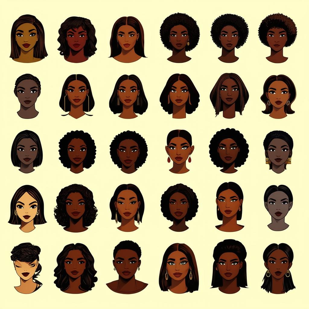  different beauty. set of different female heads. different races and nationalities. colored hand drawn illustration {prompt}, maximum details