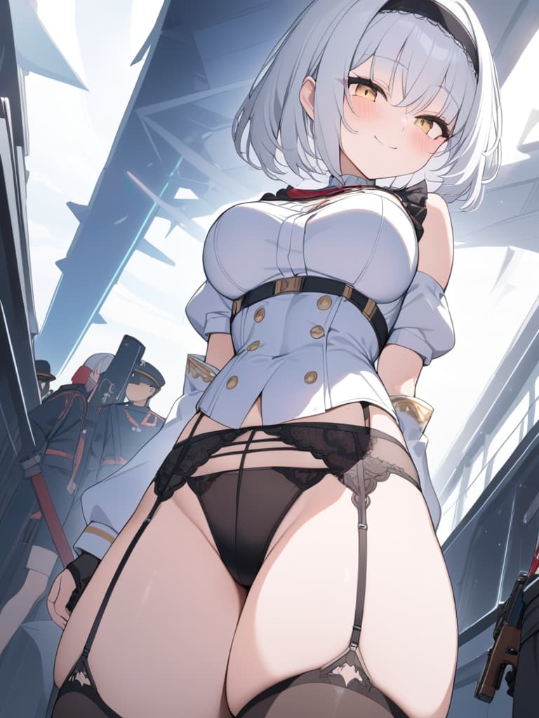  boys, garter belt, black mesh, white hair, short bob, moe sleeves, ribbon, energy, shorts, front, pistols, overly long sleepes, front, smile, combat uniform, parker, masterpiece, best quality,8k,ultra detailed,high resolution,an extremely delicate and beautiful,hyper detail